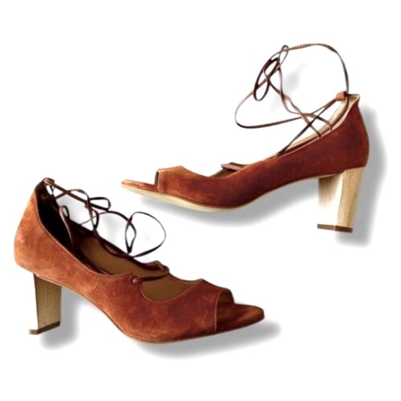 Talbots | Women’s rust brown suede leather peep toe ankle tie Hilary heels, sz 9 - Picture 14 of 14